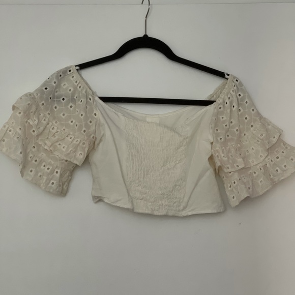 Off the shoulder fun sleeve cream button top - Picture 2 of 5